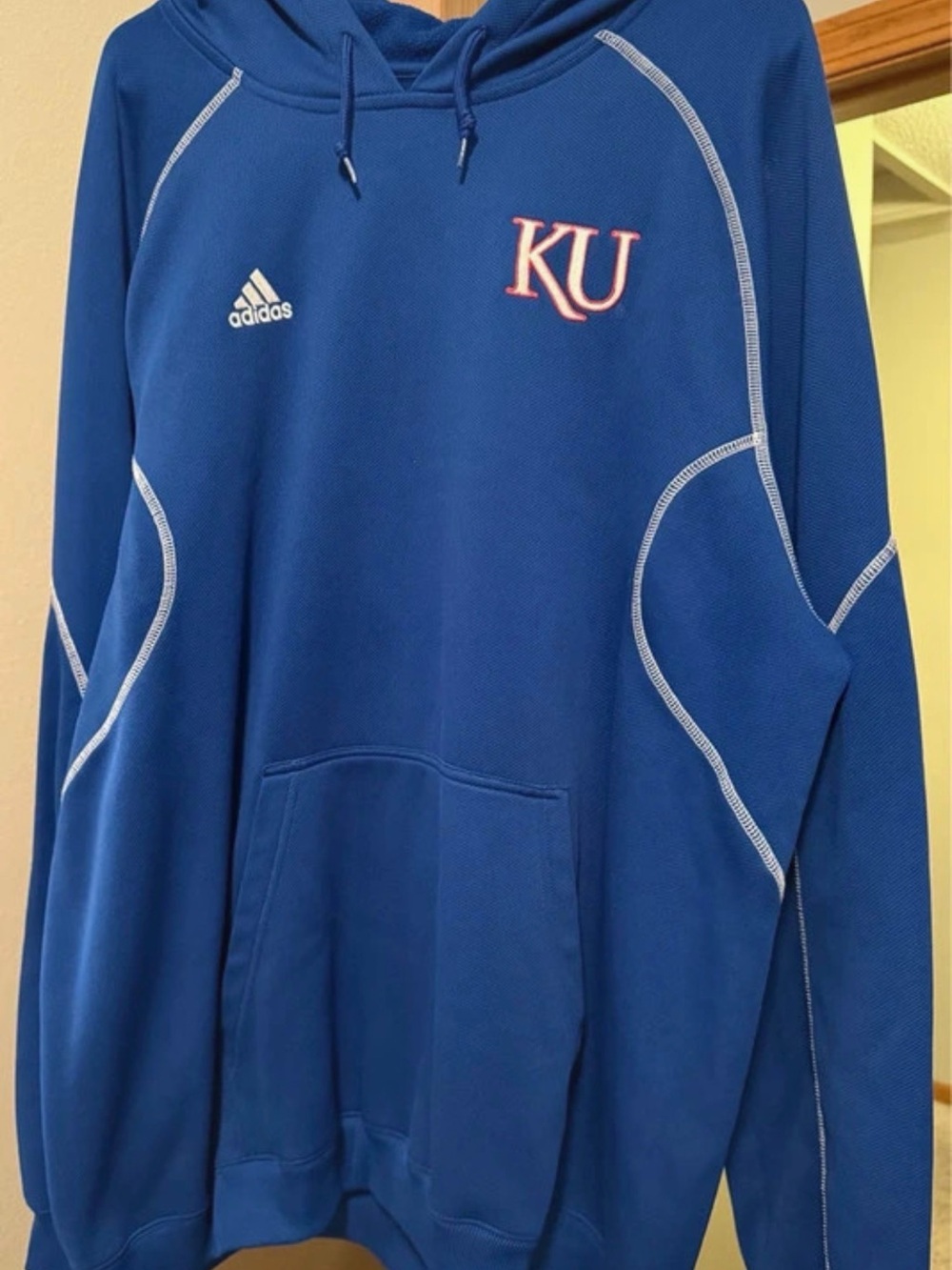 adidas KU Blue Pullover Hoodie with White Trim